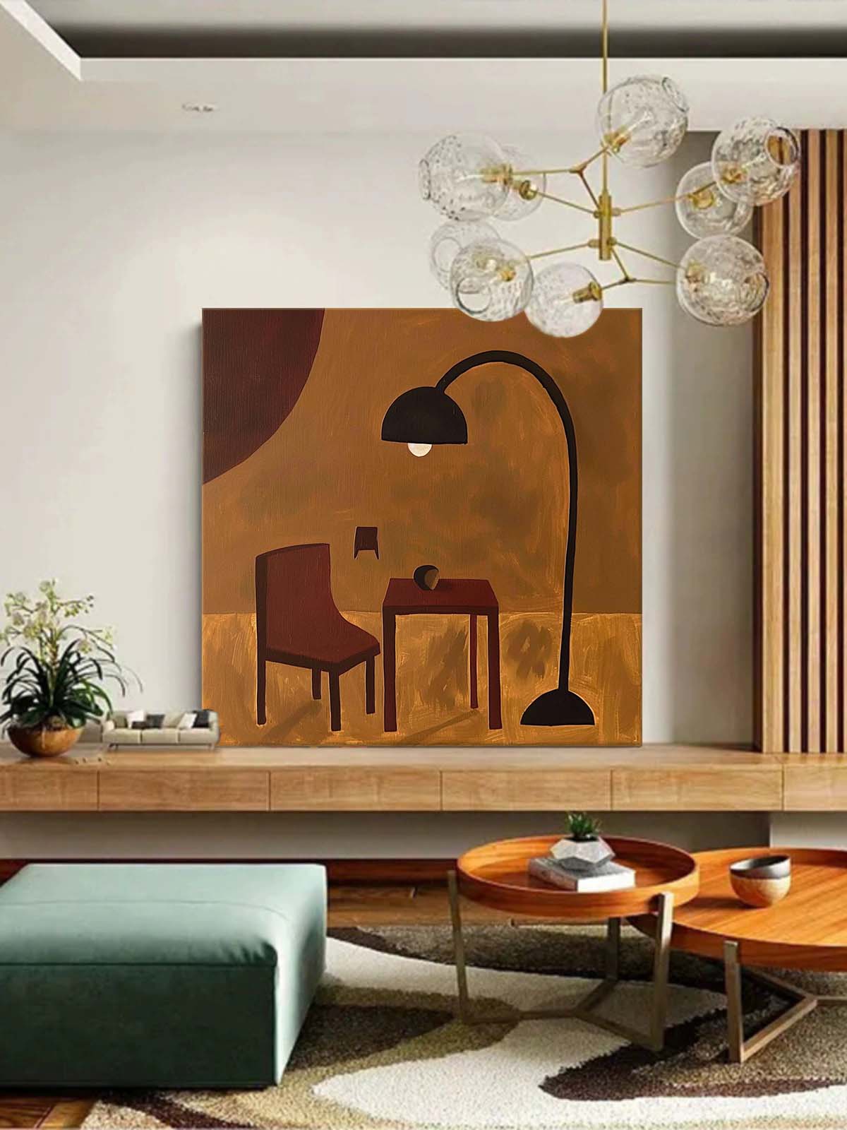 Retro Minimalist Abstract Painting Original Vintage Brown Wall Art Mid Century Wall Art Decor