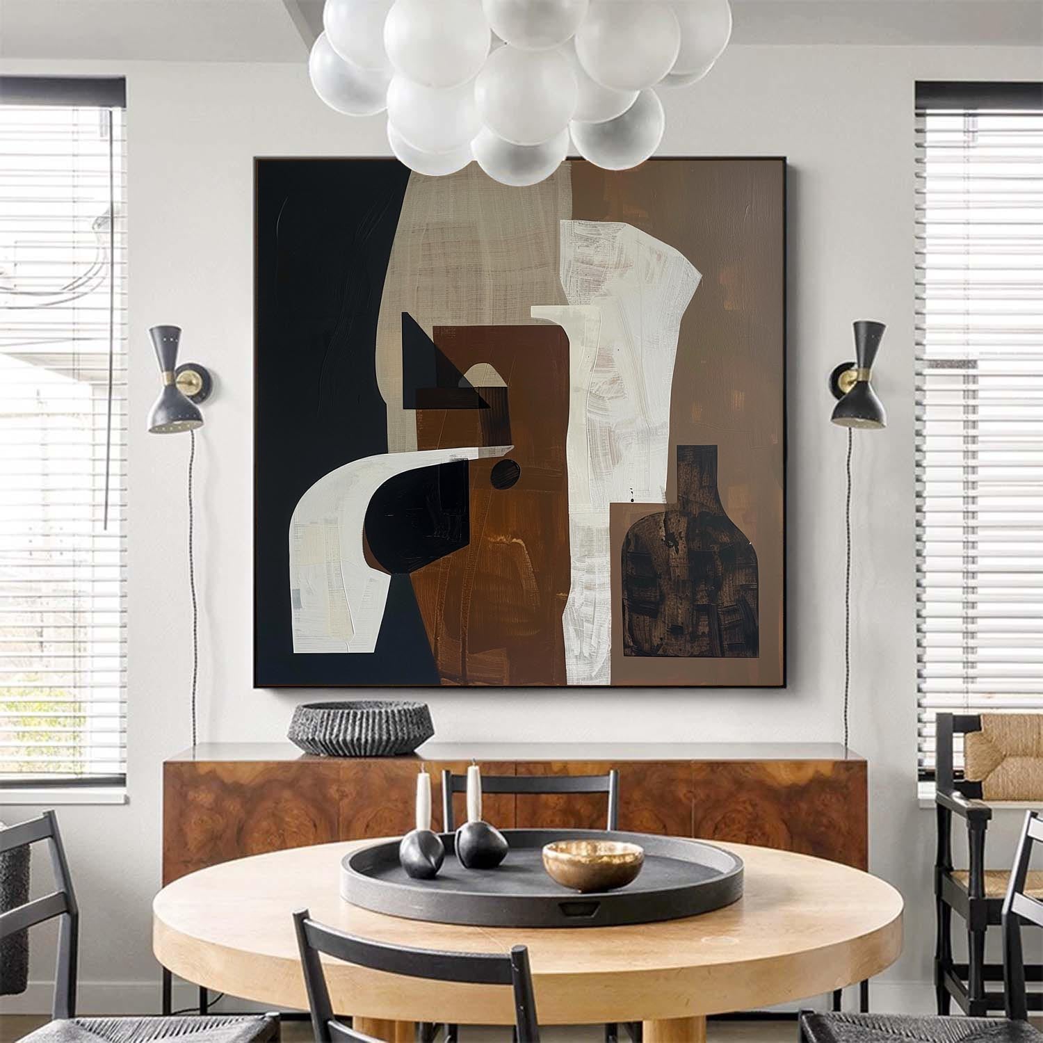 Vintage Brown And Black Abstract Painting Large Brown Wall Art On Canvas Minimalist Brown Canvas Art