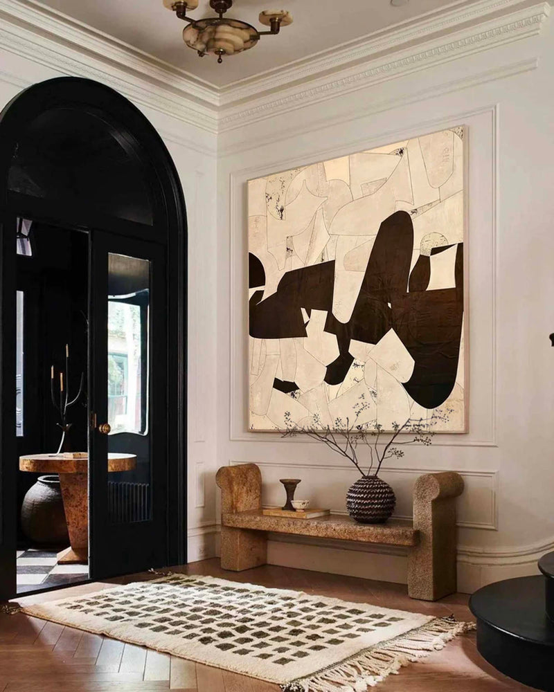 Beige Minimalist Abstract Painting Large Brown And Black Texture Painting