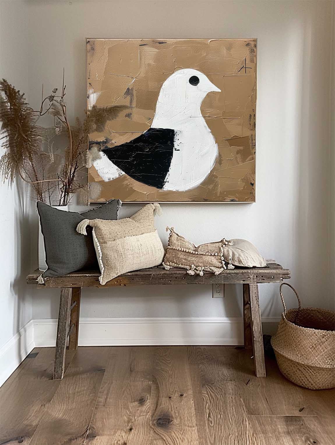 Vintage Handcrafted Dove Wall Art Retro Dove Wall Art On Canvas Abstract Black And White Dove Oil Painting