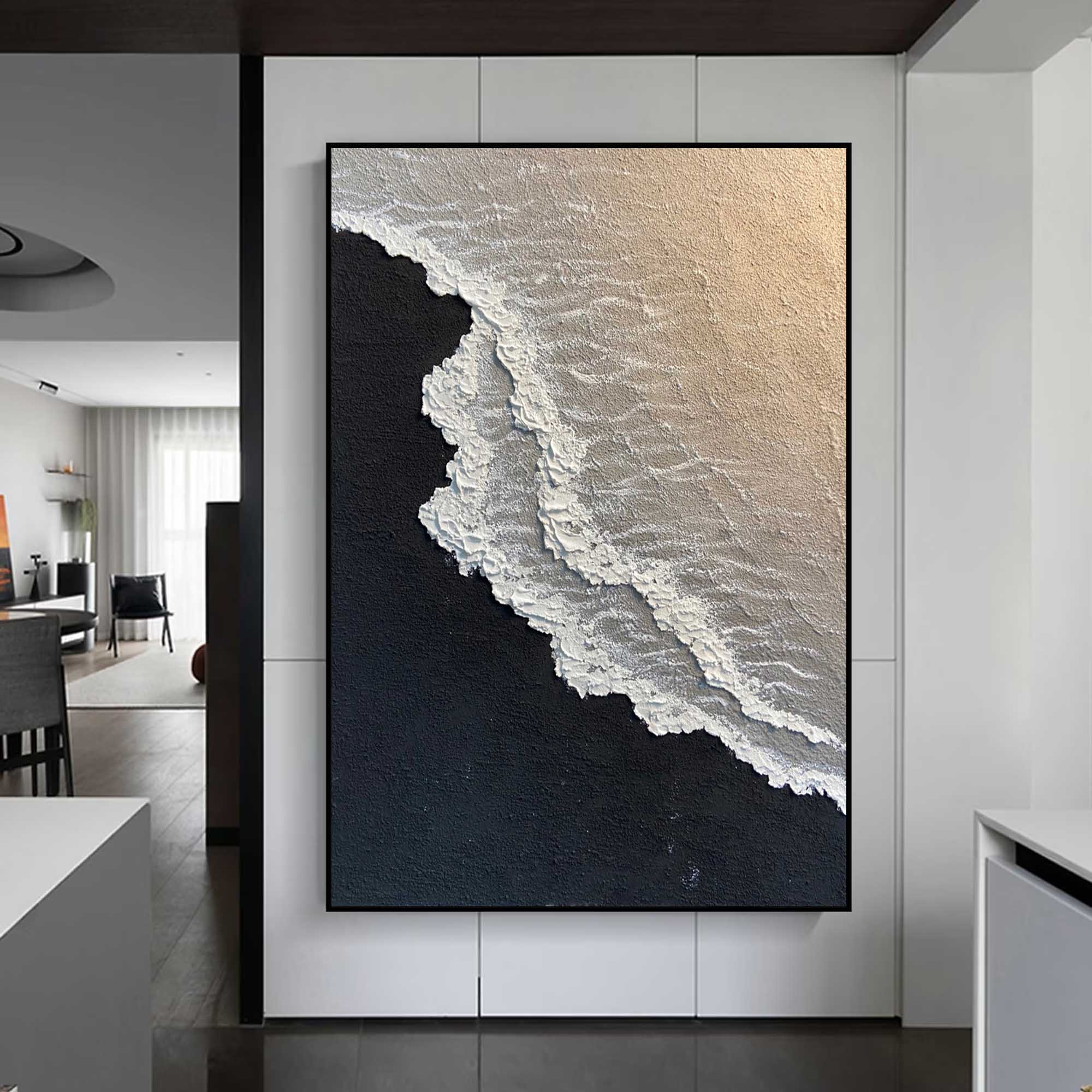 Minimalist 3d Ocean Waves Painting Original Black And White Ocean Beach Painting