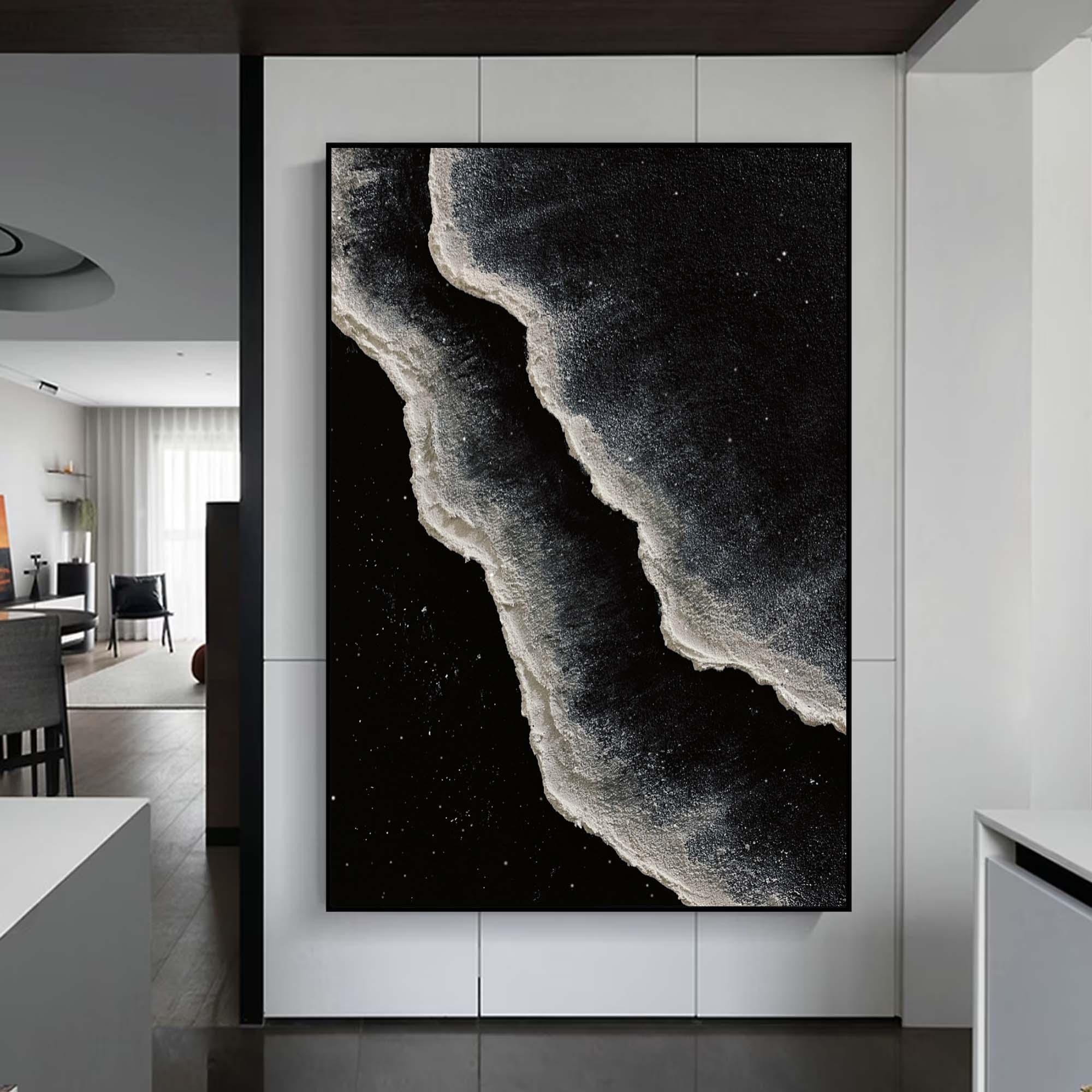 Minimalist Original Black And White Wave Painting Black And White Abstract Art