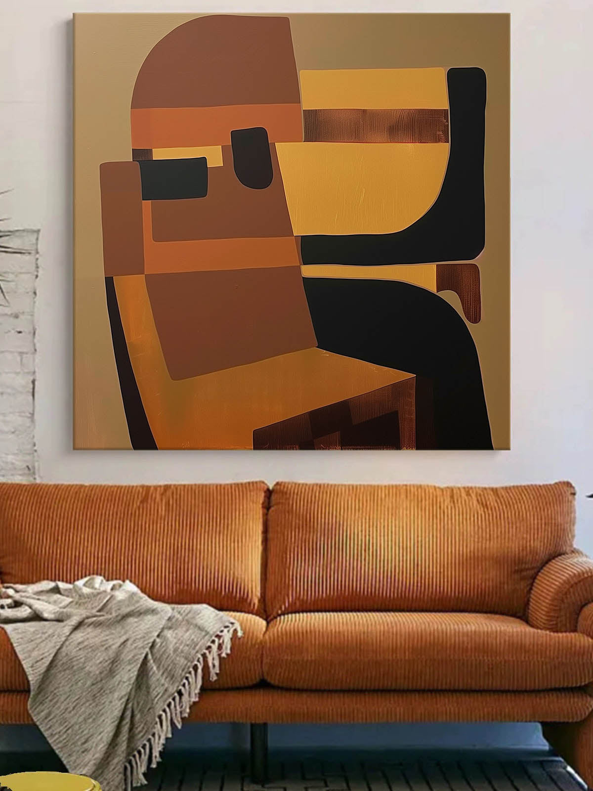 Original Retro Brown Wall Art On Canvas Mid Century Brown Painting Large Brown Abstract Painting