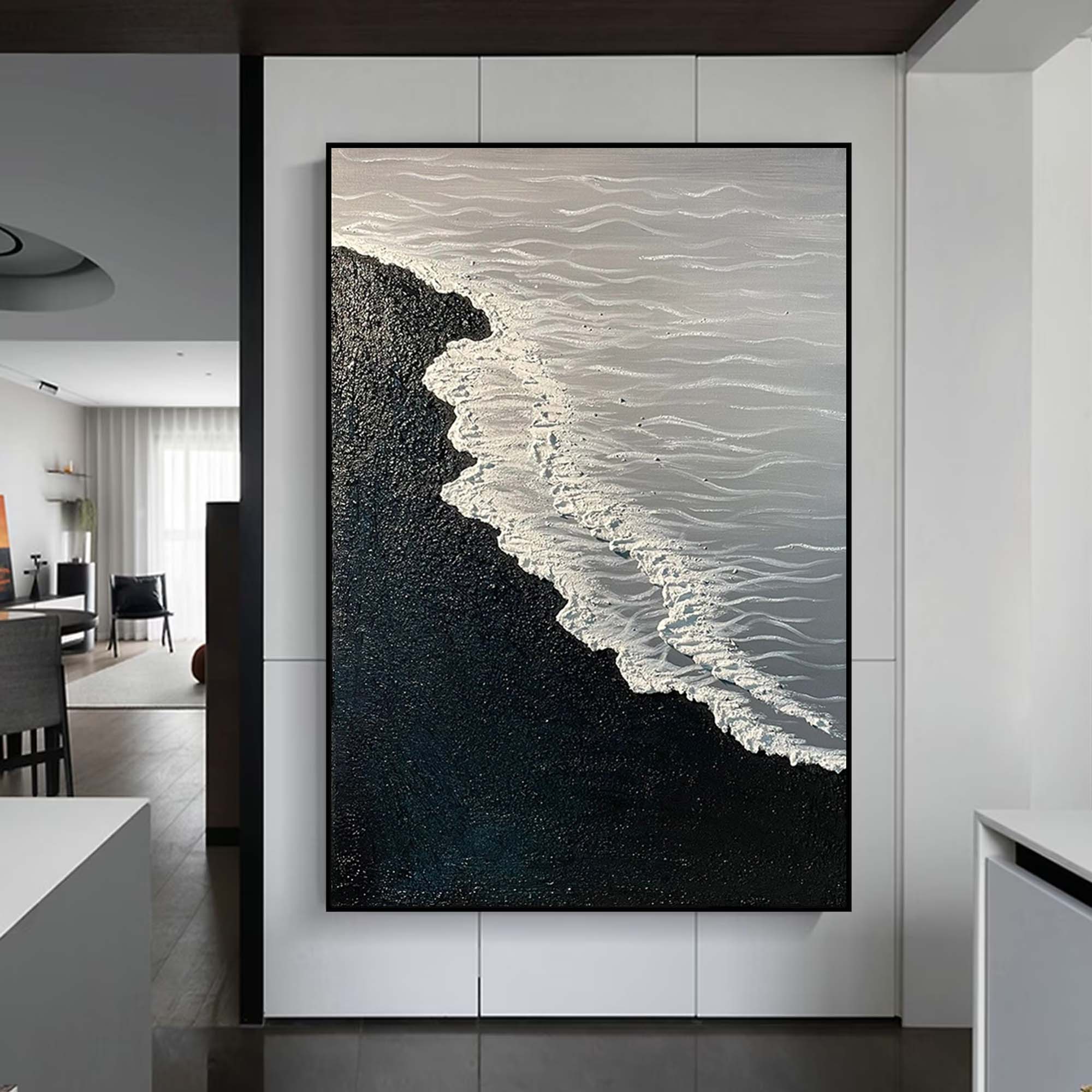 3D Minimalist Wall Decor Modern White Ocean Wave Painting Seaside Landscape Painting