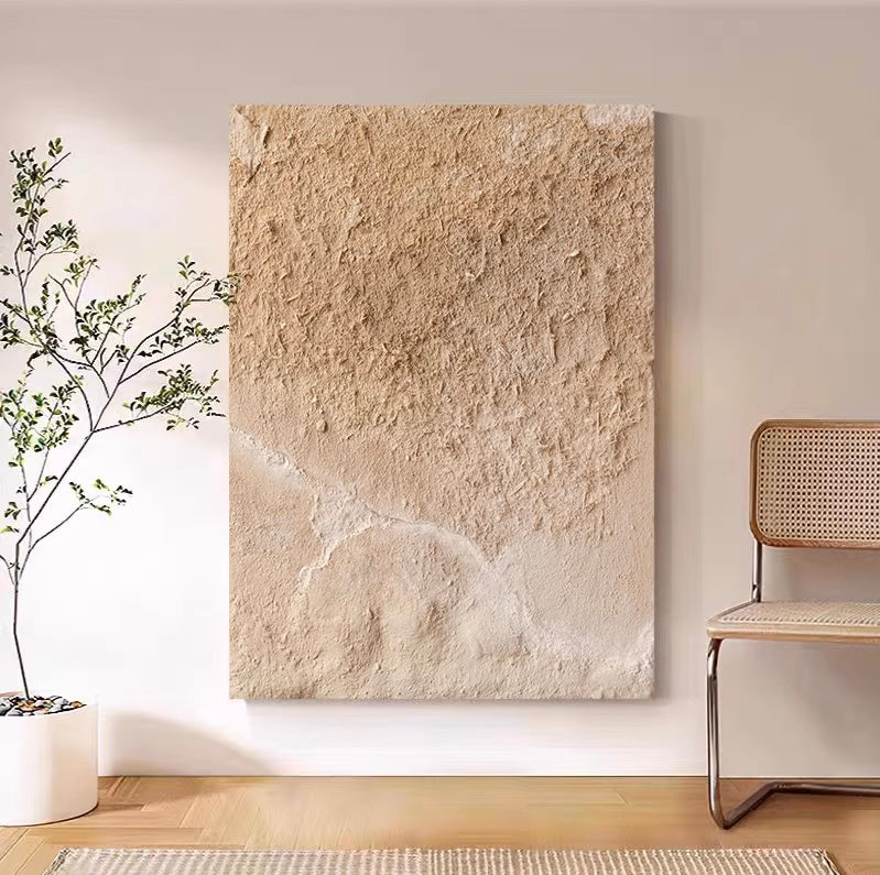 Large Textured Minimalist Abstract Canvas Painting Beige  Minimalist Wall Art For Living Room