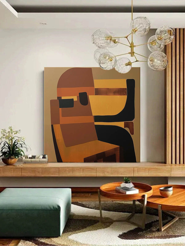 Original Retro Brown Wall Art On Canvas Mid Century Brown Painting Large Brown Abstract Painting