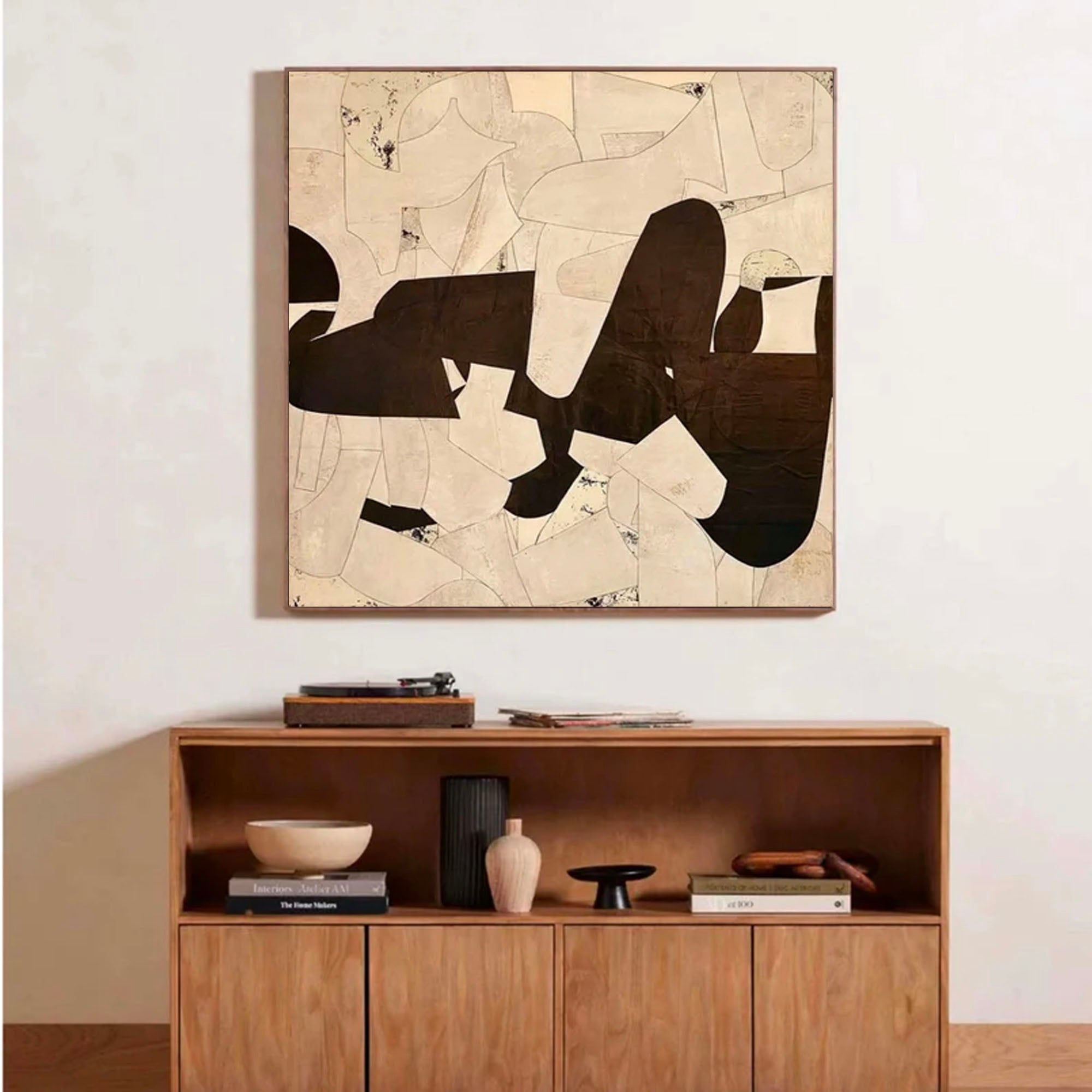 Beige Minimalist Abstract Painting Large Brown And Black Texture Painting