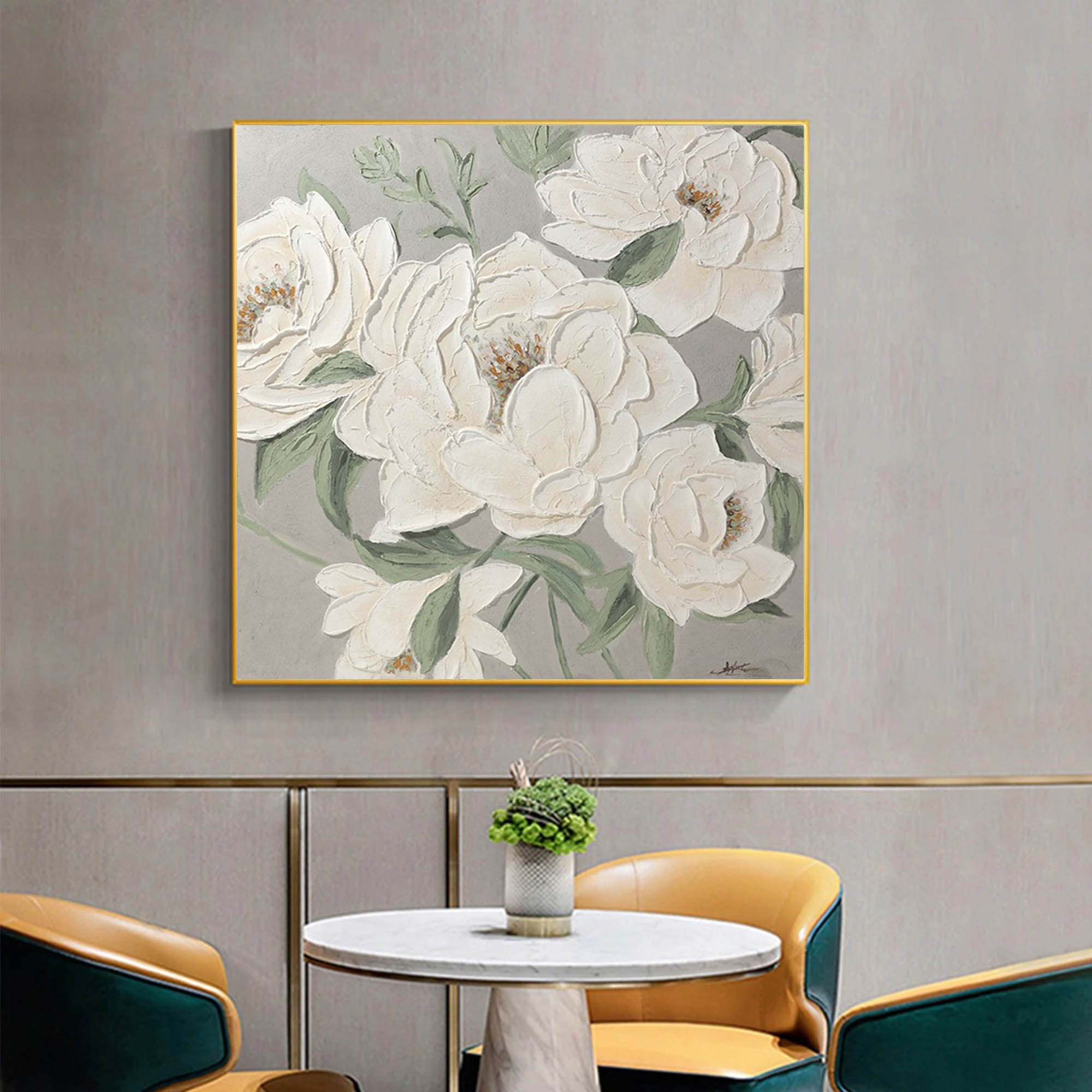 3d White Flower Oil Painting White Textured Flower Wall Art Minimalist Art Flower