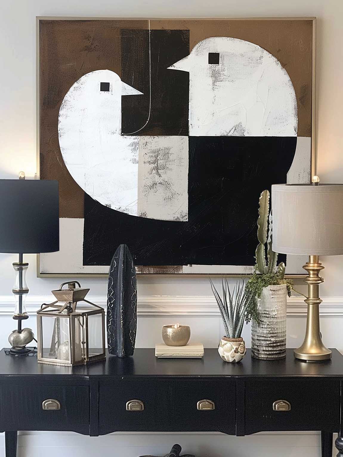 Retro Handmade Dove Canvas Art Minimalist Black And White Bird Art Vintage Neutral Dove Canvas Art