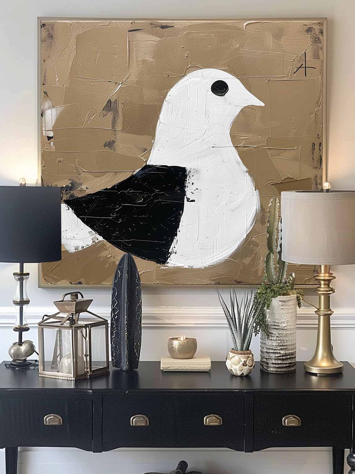 Vintage Handcrafted Dove Wall Art Retro Dove Wall Art On Canvas Abstract Black And White Dove Oil Painting