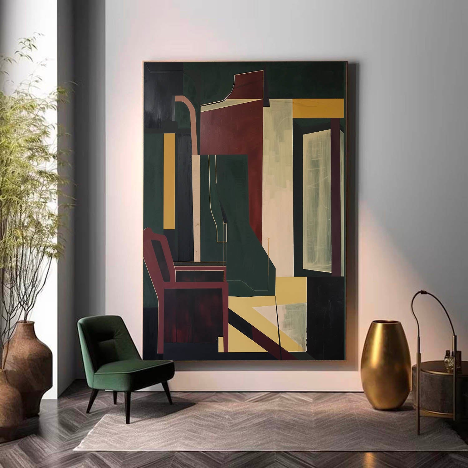 Retro Dark Wall Art Vintage Abstract Oil Painting Mid Century Wall Art Painting Large Retro Canvas Art