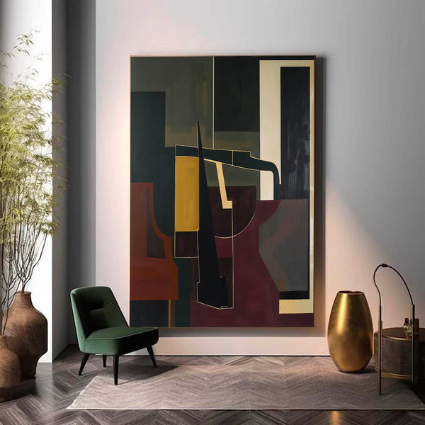 Huge Vintage Oil Painting Original Abstract Oil On Canvas Brown And Green Abstract Painting
