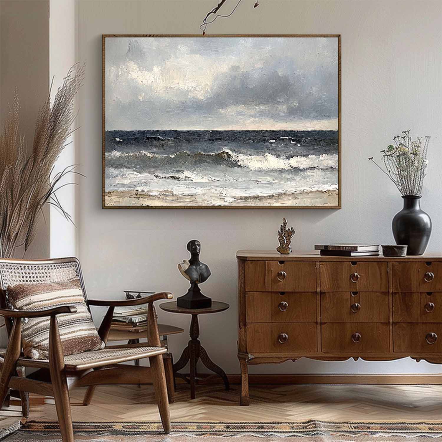 Beach Decor Vintage Painting Vintage Ocean Seascape Painting Antique Ocean Waves Painting