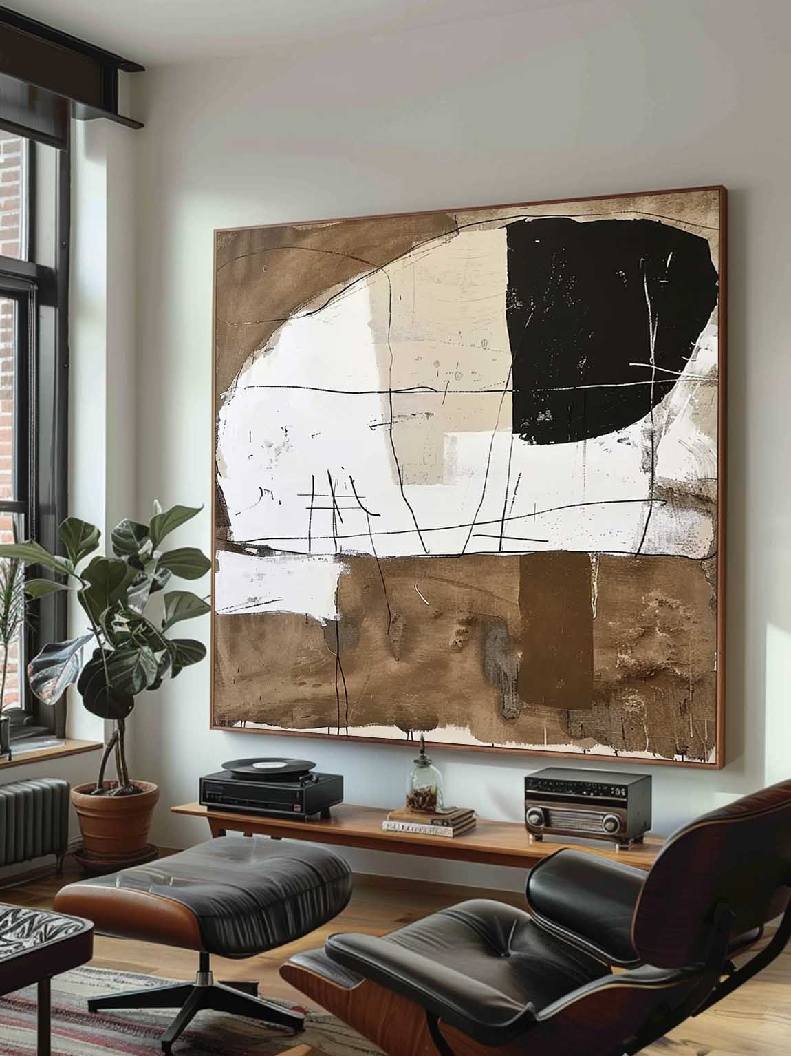 Original Retro Minimalist Brown And Black Texture Painting Retro Wabi Sabi Black & Brown Painting