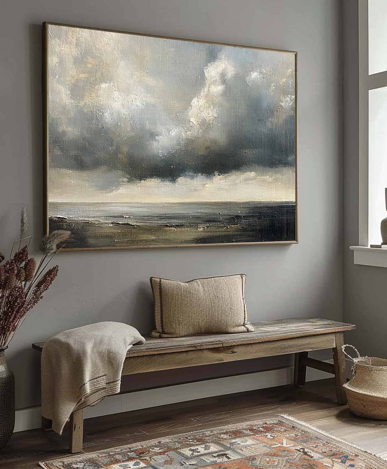 Vintage Cloud Painting Vintage Cloudy Sky Oil Painting Cloudy Sky Painting Large Vintage Cloud Wall Art