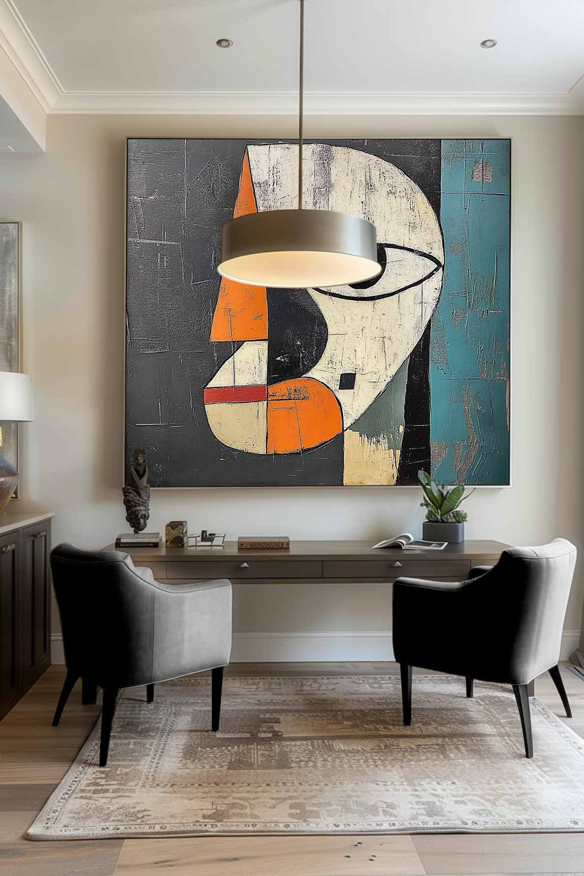 Retro Colorful Face Oil Painting Picasso Abstract Face Wall Art Original Large Colorful Face Canvas Art