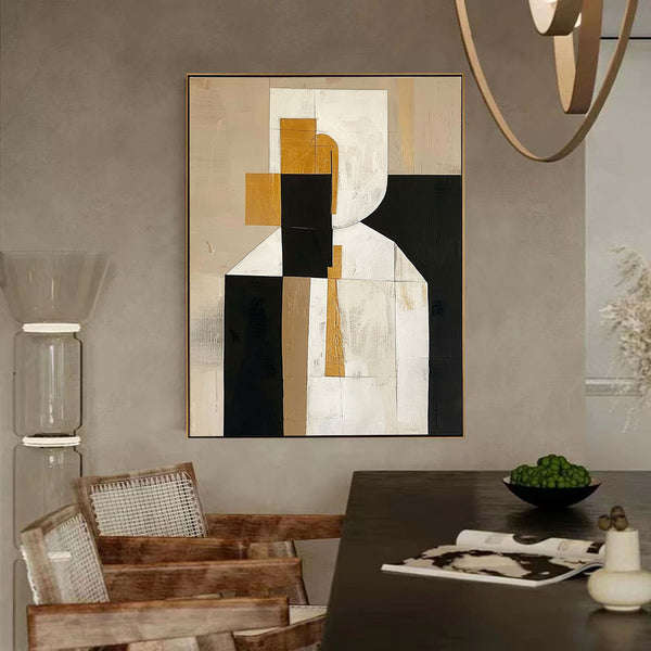 Abstract Portrait Wall Art Abstract Male Facial Wall Art Beige Black Abstract Portrait Painting
