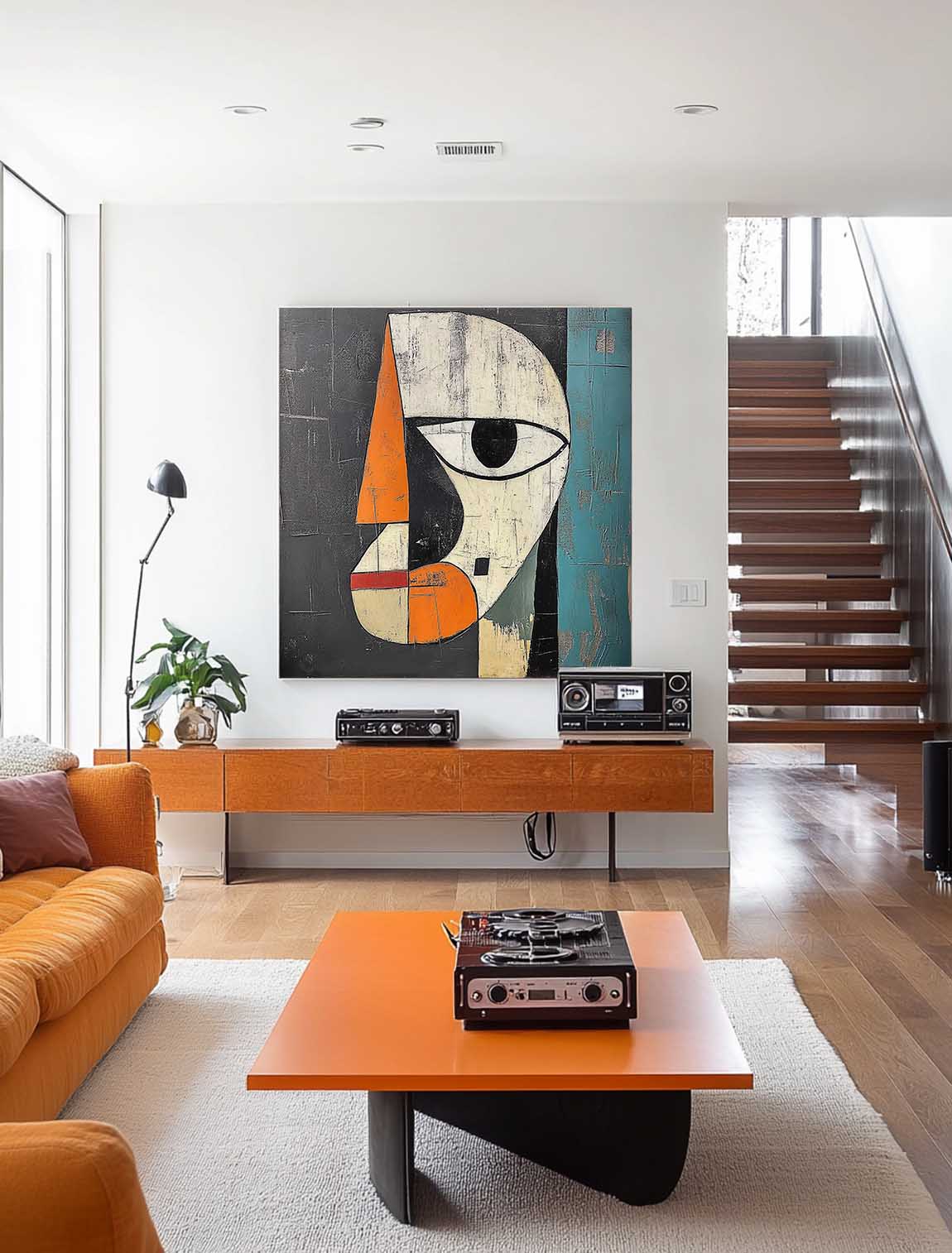 Retro Colorful Face Oil Painting Picasso Abstract Face Wall Art Original Large Colorful Face Canvas Art