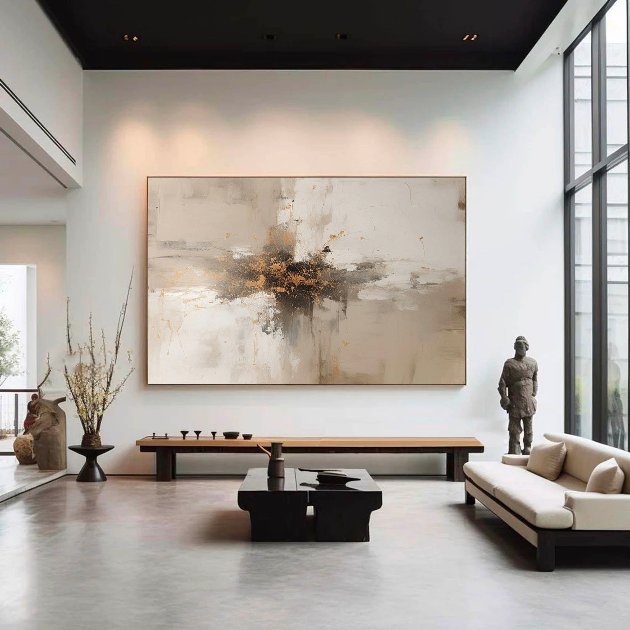 Minimalist Beige Wall Art Large Beige Abstract Canvas Art Nordic Abstract Painting Living Room