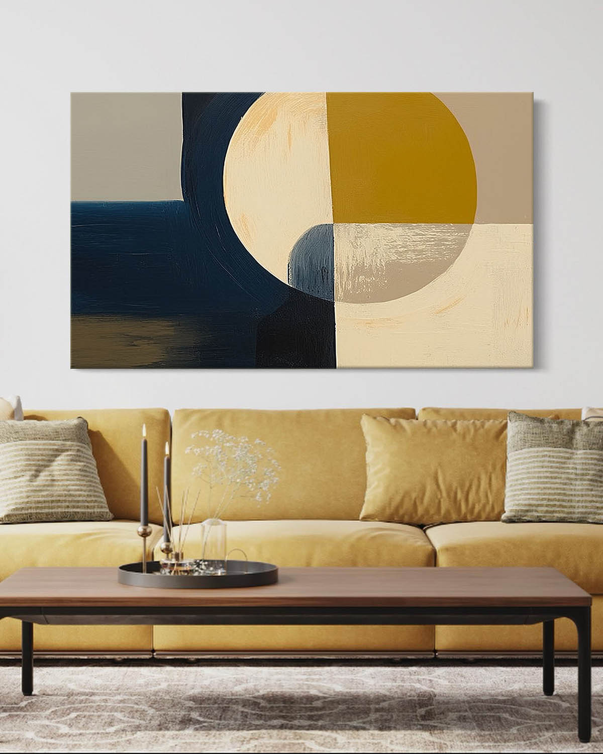 Minimalist Beige Gold Circular Wall Art Beige Circle Abstract Art Neutral Beige & Blue Painting