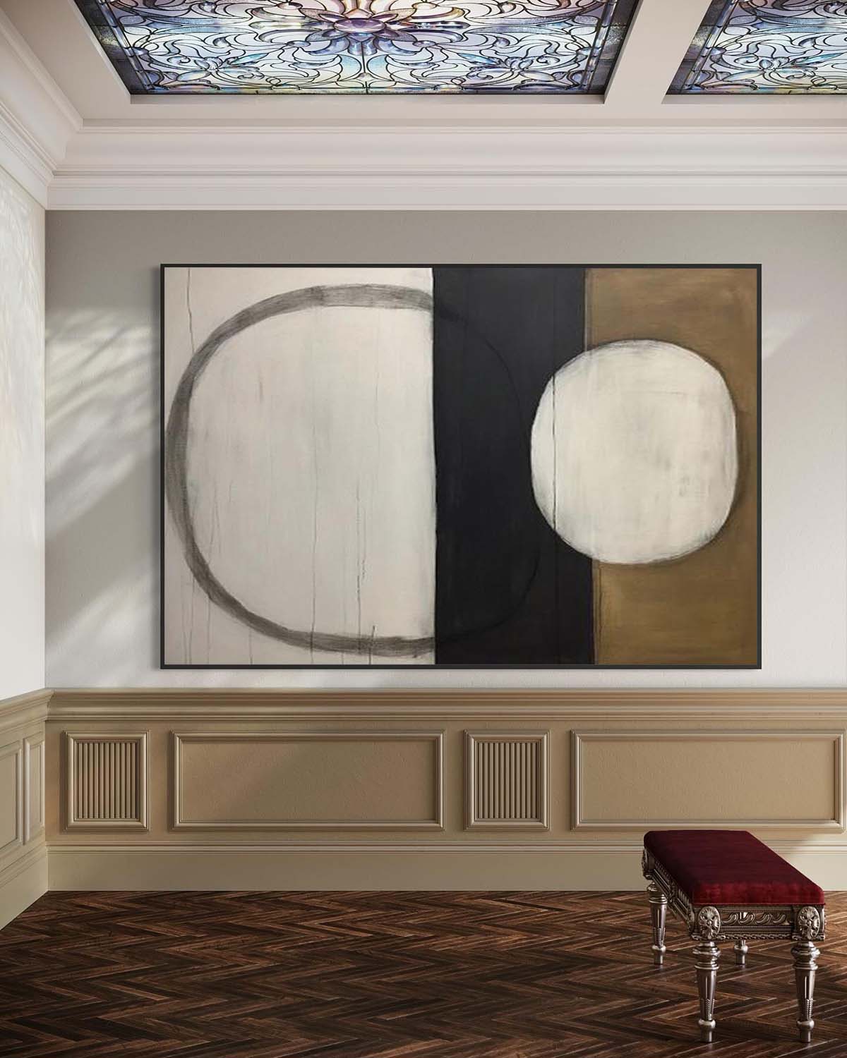 Minimalist Brown Circle Texture Wall ArtWhite And Brown Textured Wall Art Wabi Sabi Wall Art