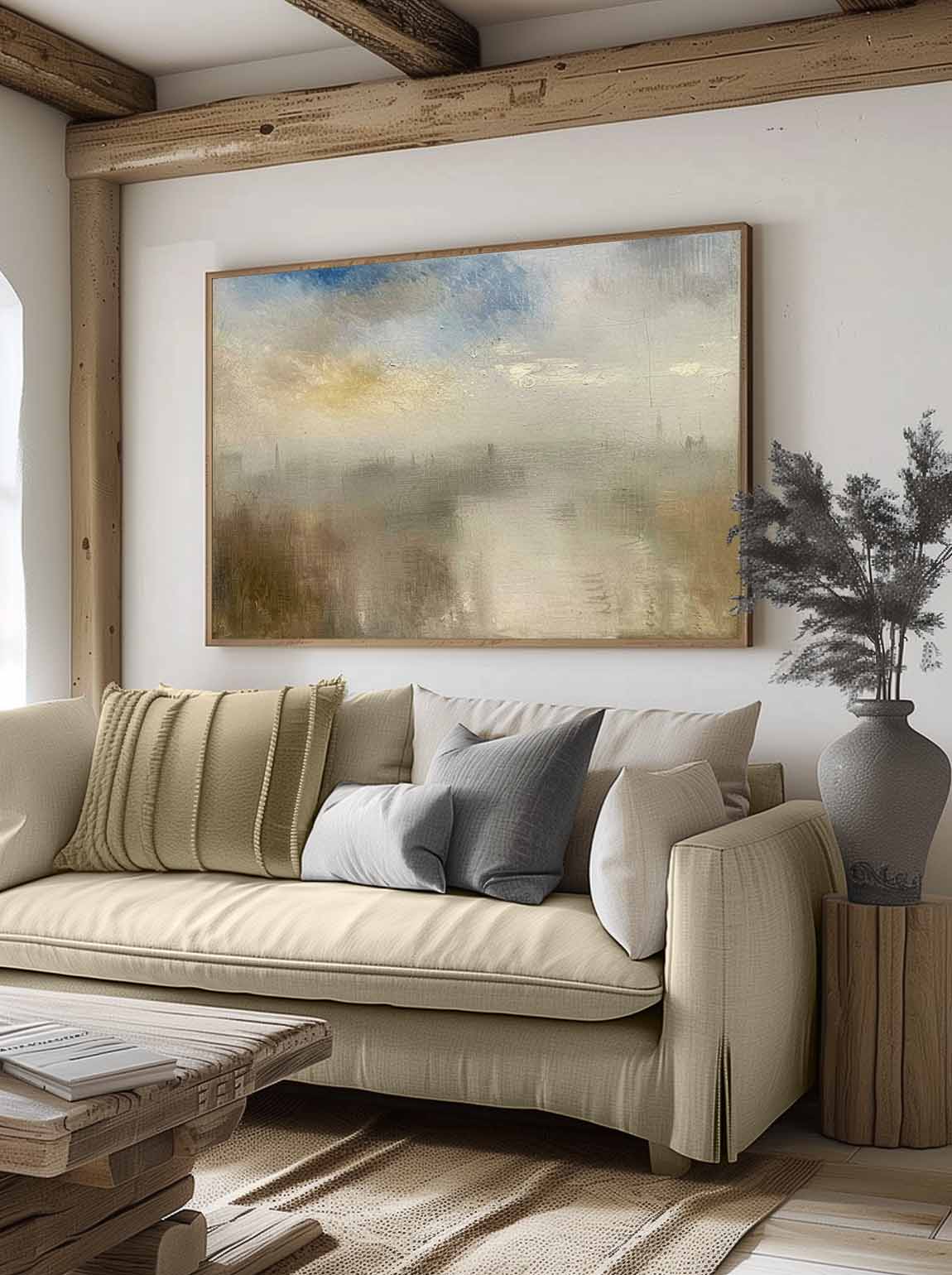 Vintage Abstract Mountain Oil Painting Original Large Oil Painting Large Brown And Beige Mountain Wall Art