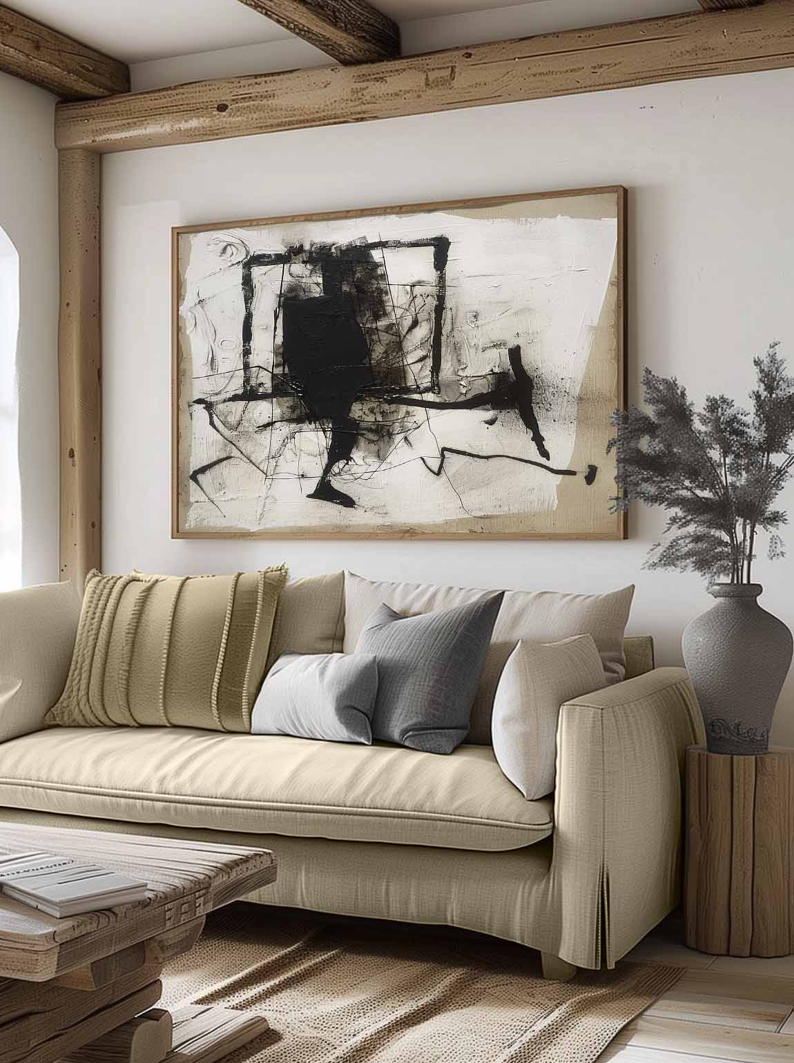 Vintage Black And White Abstract Canvas Painting Black Abstract Walking Man Oil Painting Large Black Abstract Painting