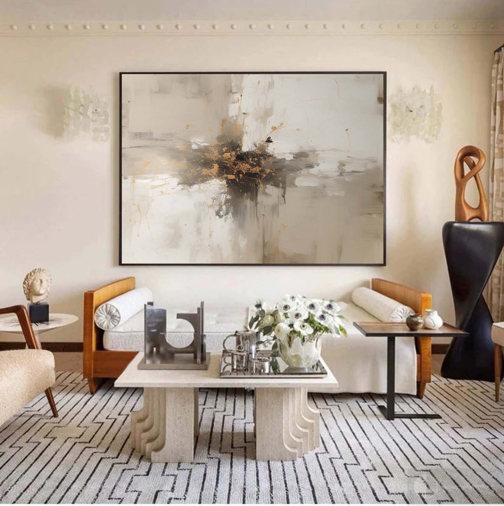 Minimalist Beige Wall Art Large Beige Abstract Canvas Art Nordic Abstract Painting Living Room