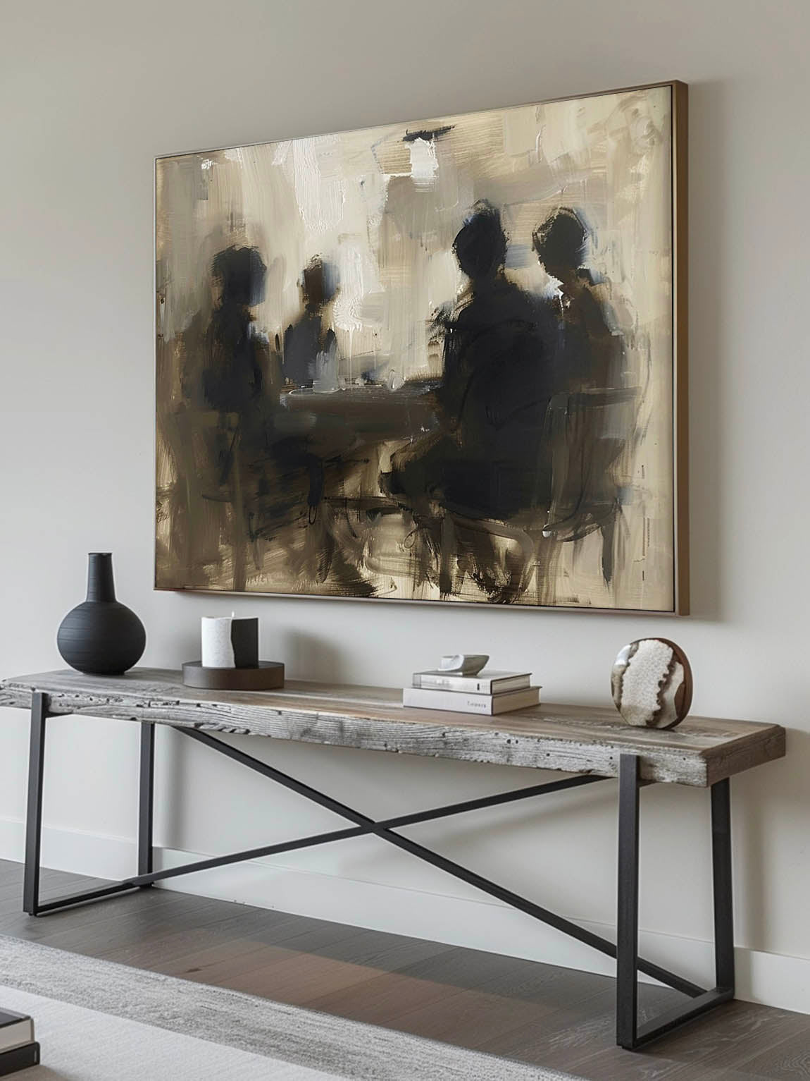 Neutral Abstract Wall Art In Black And Beige Large Minimalist Abstract Oil Painting Black And Beige Minimalist Canvas Art