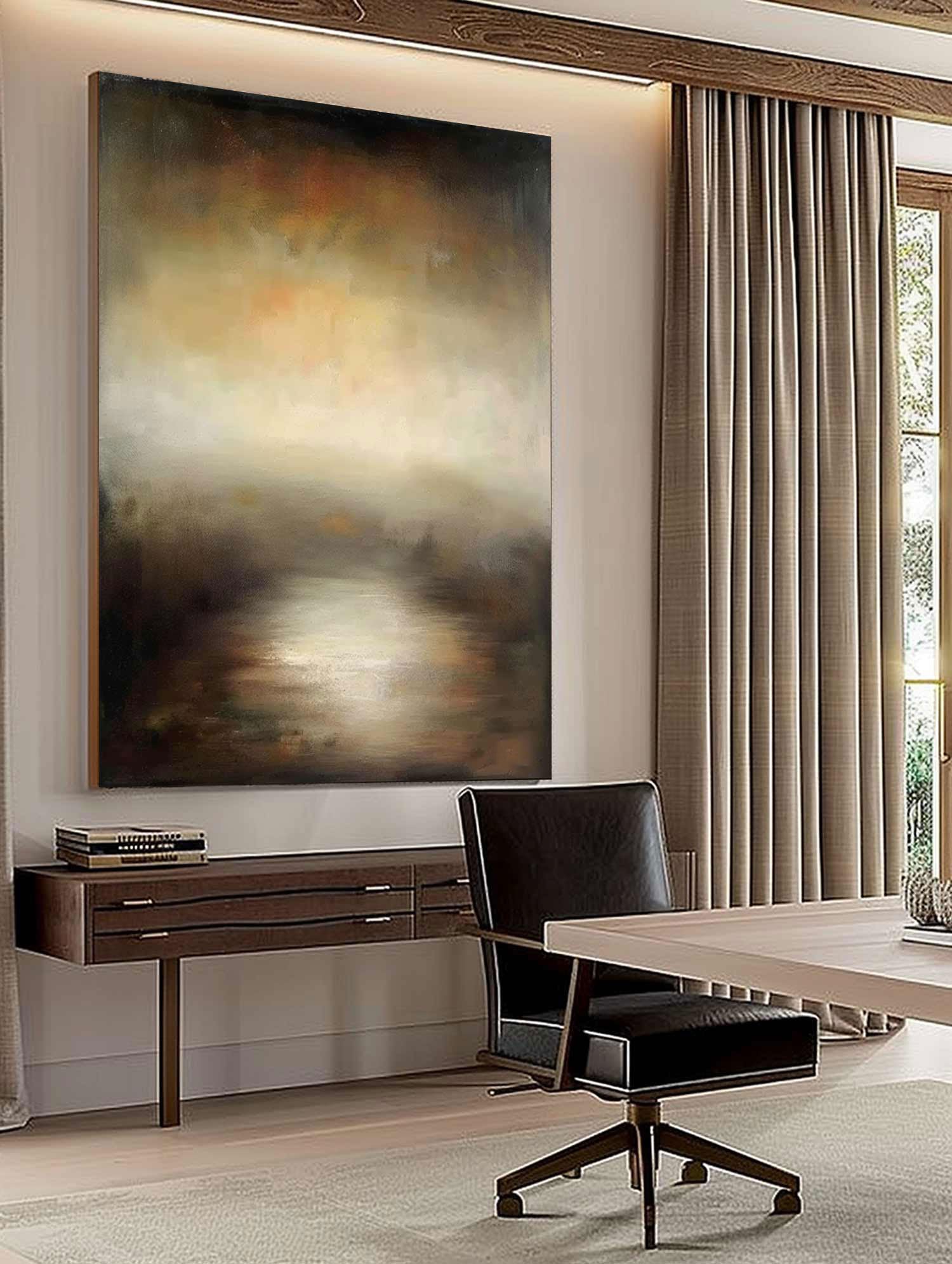 Retro Black And Beige Abstract Painting Large Neutral Beige Canvas Painting Original Beige Landscape Canvas Painting