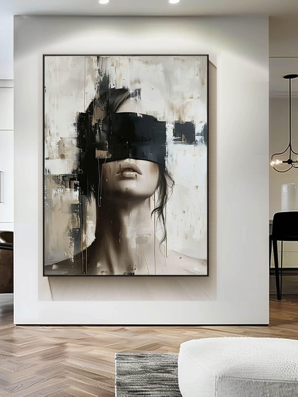 Large Faceless Portrait Painting Minimalist Abstract Lady Painting Black And White Facial Painting Original Abstract Canvas Art