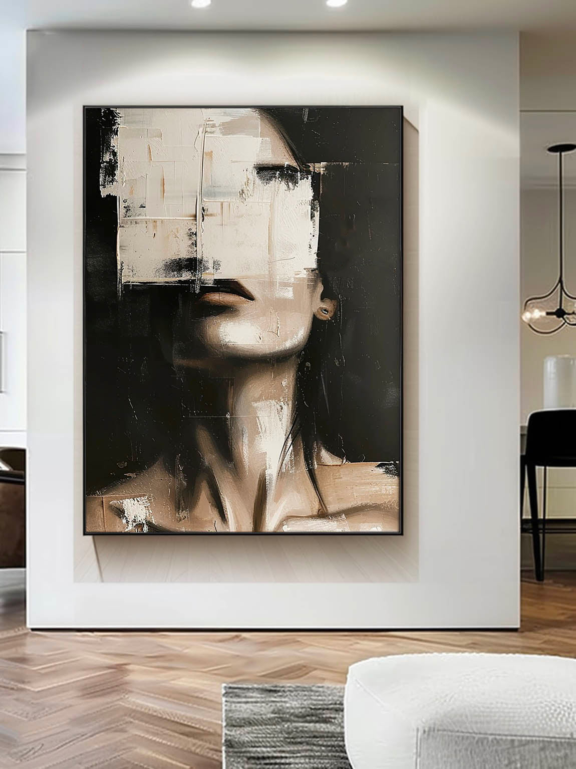 Vintage Neutral Female Portrait On Canvas Minimalist Large Abstract Oil Painting Large Abstract Female Portrait