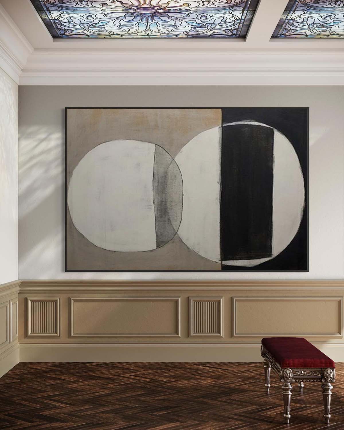 Minimalist Circle Black And White Wall Art Black Abstract Art Original Black White Wall Art