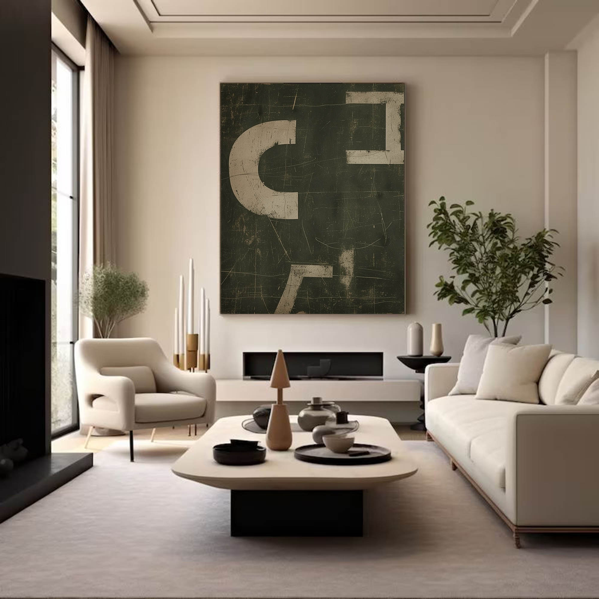 Green Minimalist Abstract Painting Large Green Abstract Painting Neutral Green Painting On Canvas