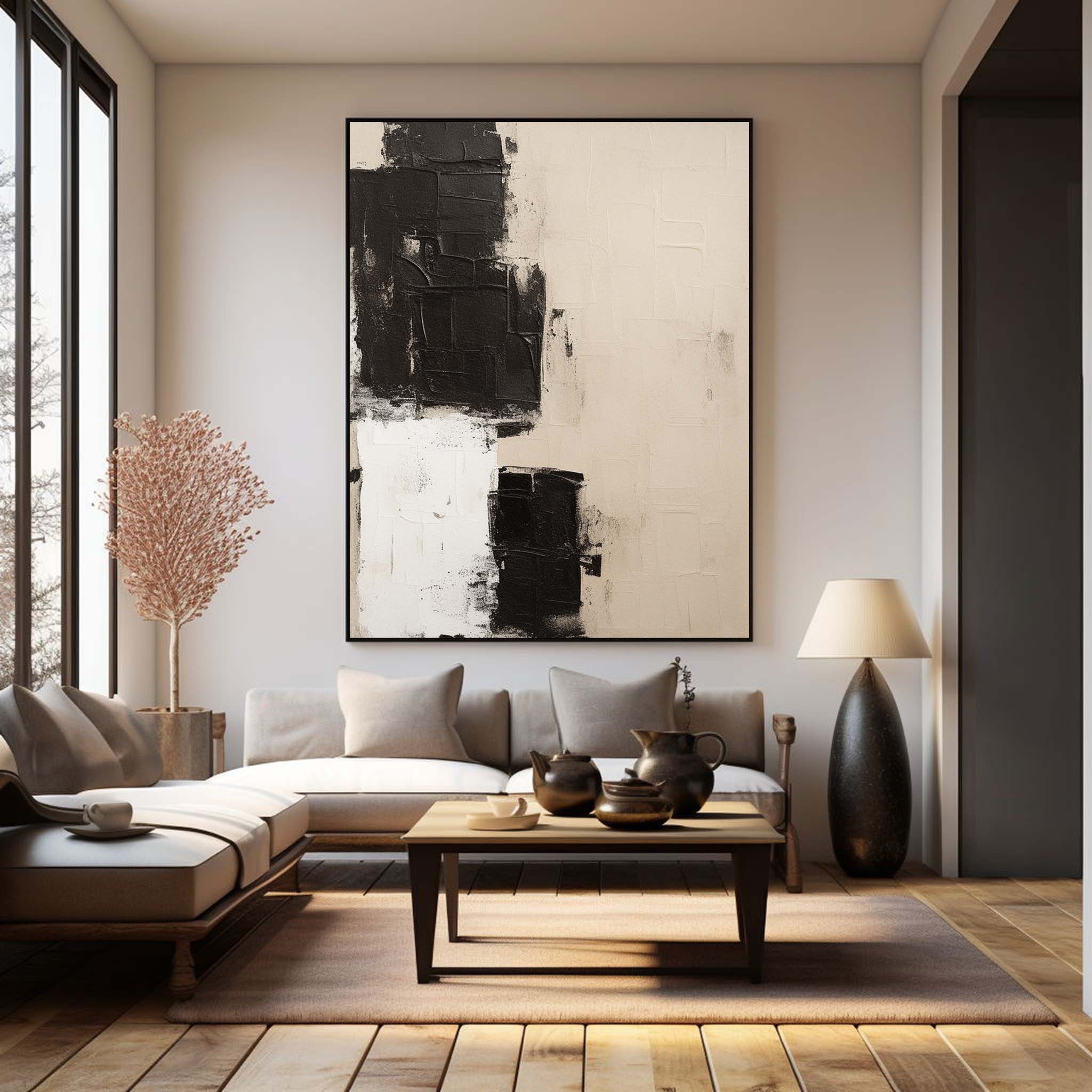 Abstract Beige And Black Minimalist Wall Art Beige Minimalist Canvas Art 