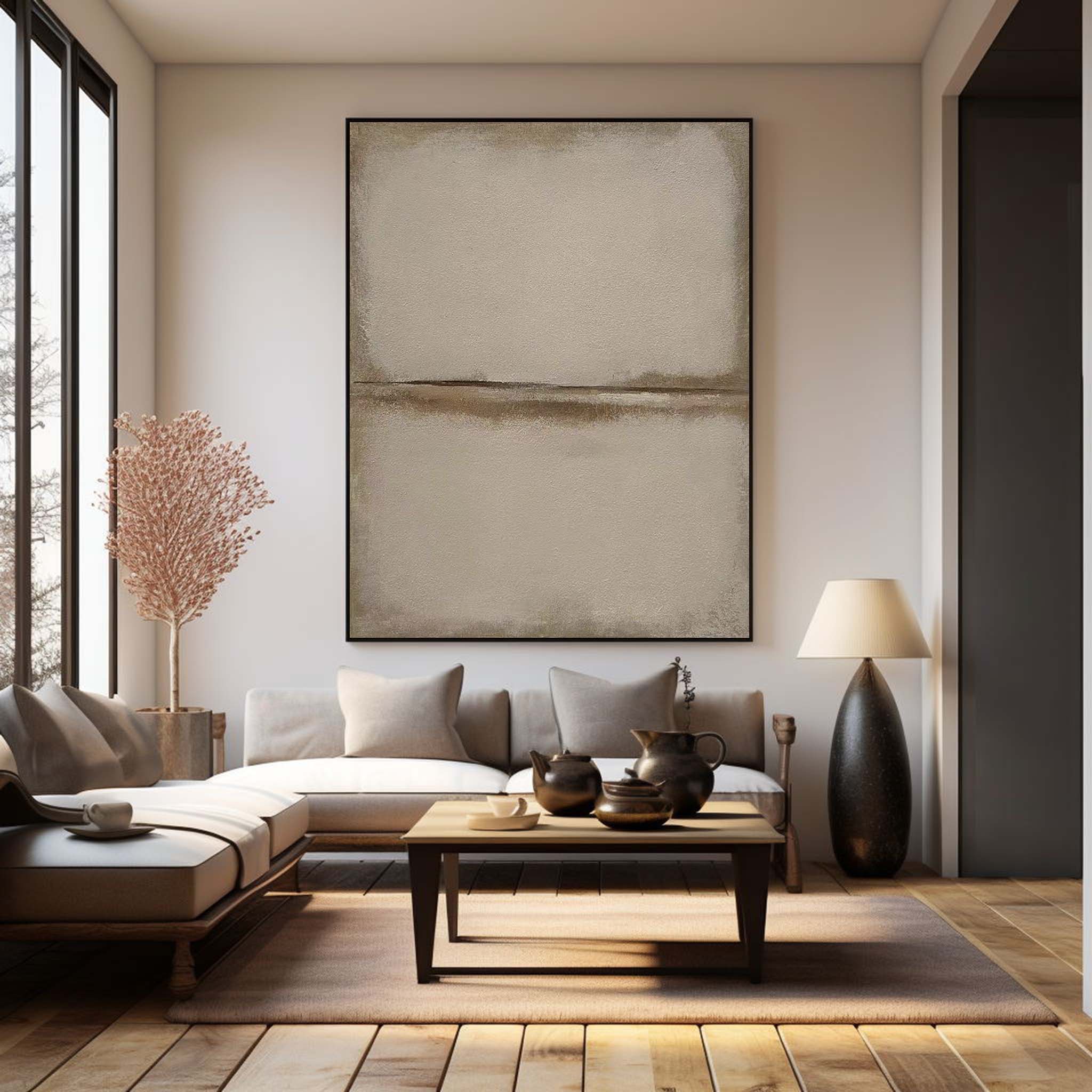 Large Beige Minimalist Painting Beige Wabi-Sabi Painting Beige Abstract Canvas Wall Art