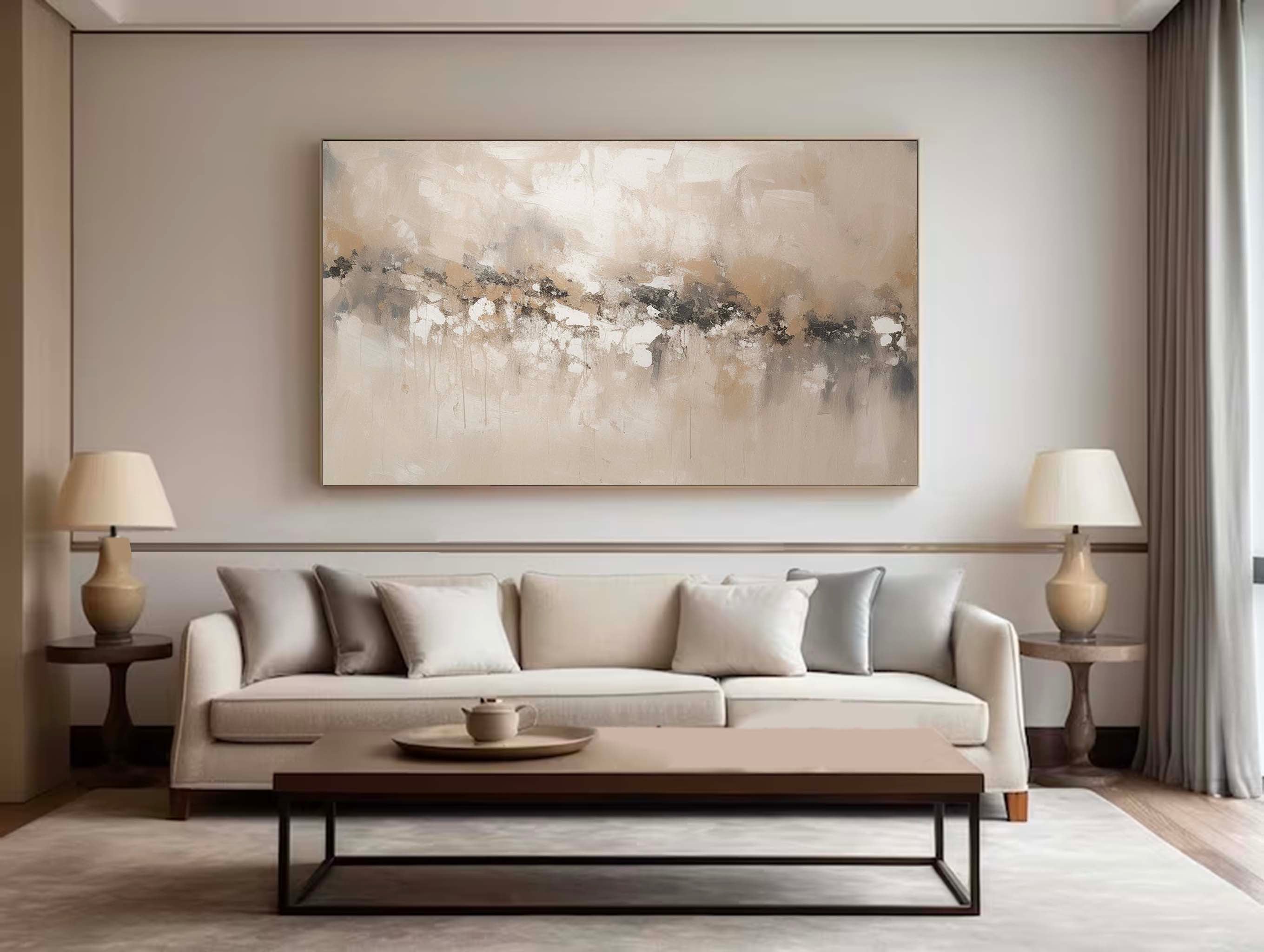 Beige White Minimalist Painting On Canvas Large Minimalist Beige Canvas ...