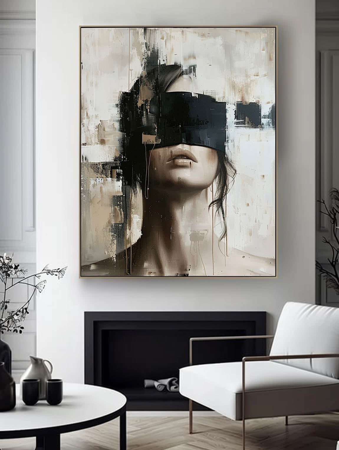 Large Faceless Portrait Painting Minimalist Abstract Lady Painting Black And White Facial Painting Original Abstract Canvas Art