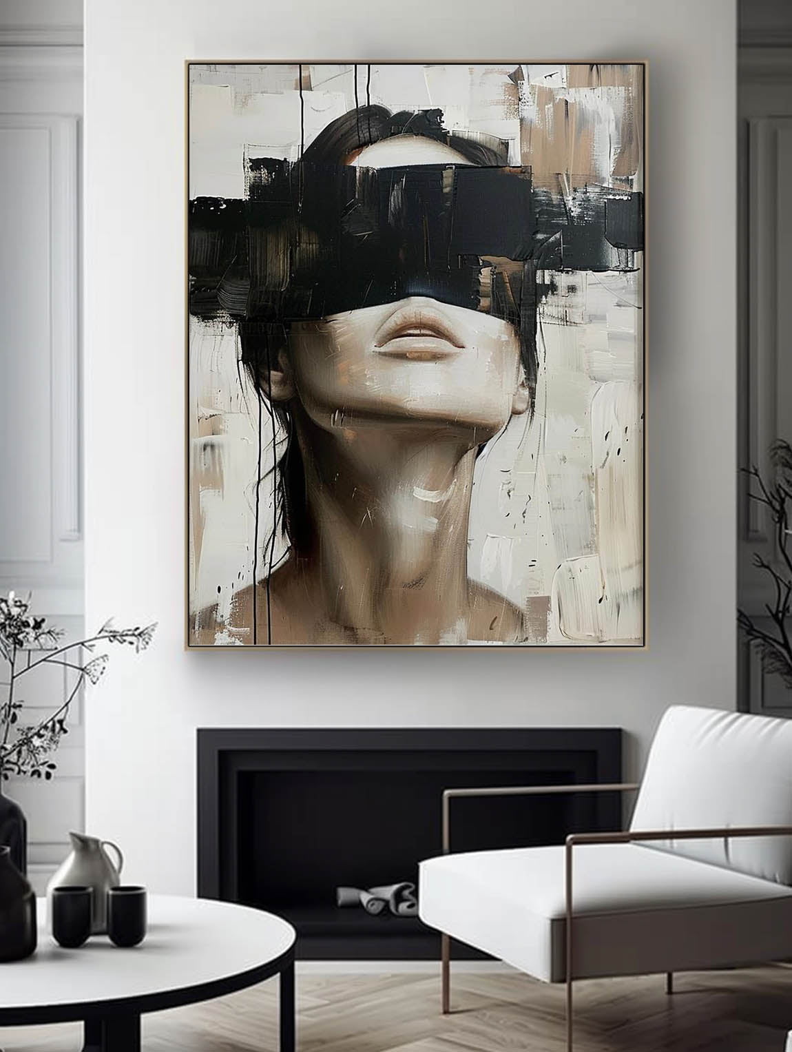 Large Abstract Lady Painting Vintage Abstract Lady Painting Original Black And White Texture Painting