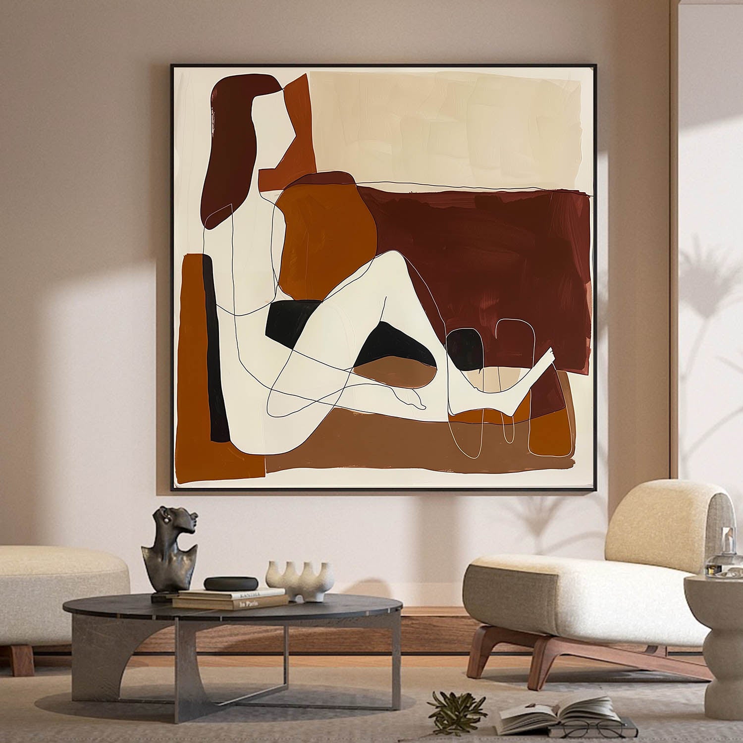 Mid Century Woman Wall Art Decor Abstract Woman Face Canvas Large Faceless Portrait Painting