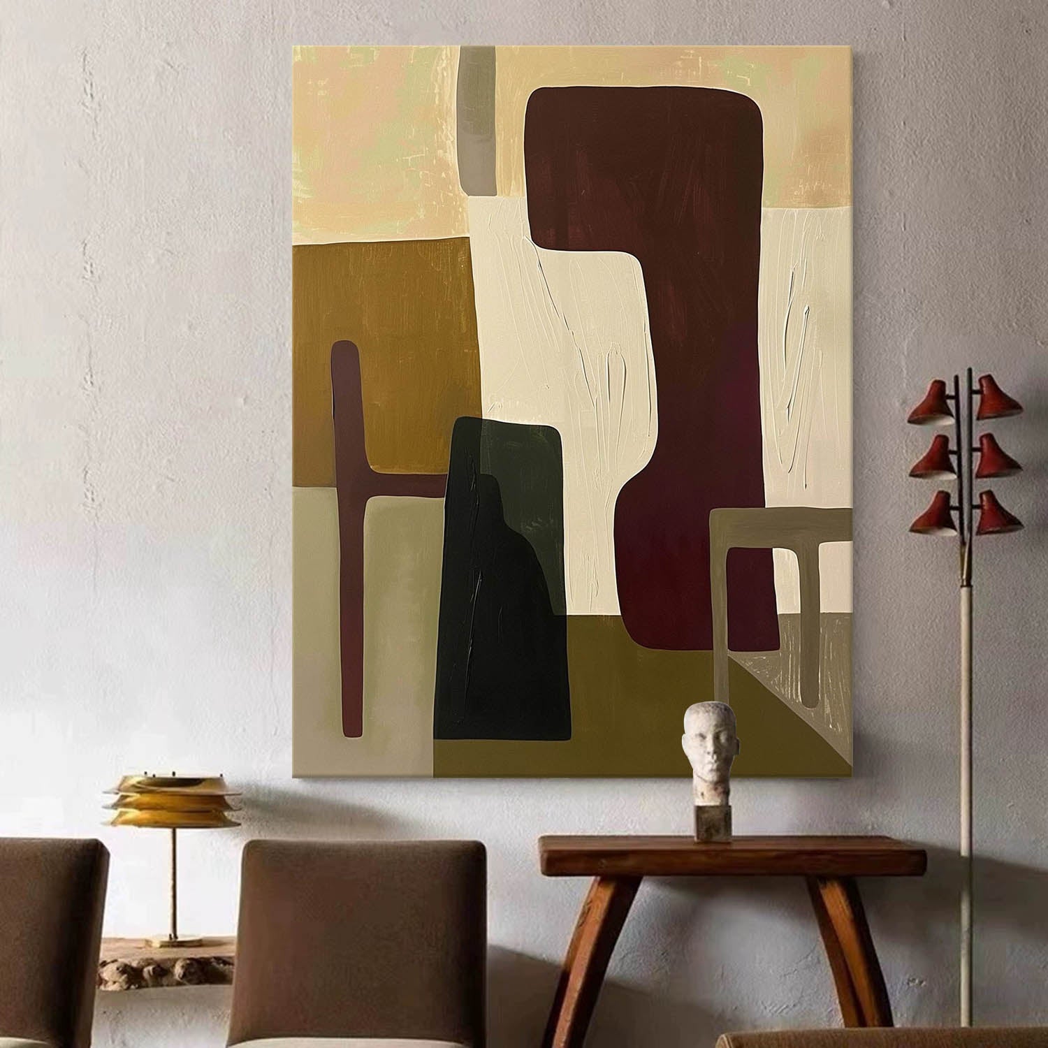 Vintage Midcentury Wall Art Original Abstract Vintage Painting Minimalist Vintage Canvas Art