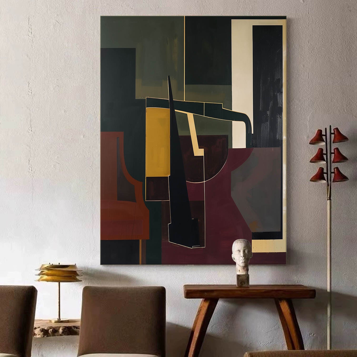 Huge Vintage Oil Painting Original Abstract Oil On Canvas Brown And Green Abstract Painting