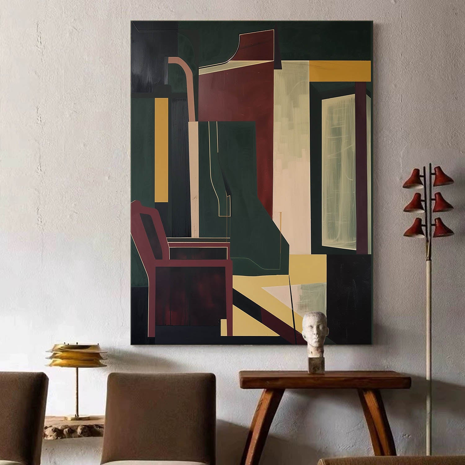 Retro Dark Wall Art Vintage Abstract Oil Painting Mid Century Wall Art Painting Large Retro Canvas Art