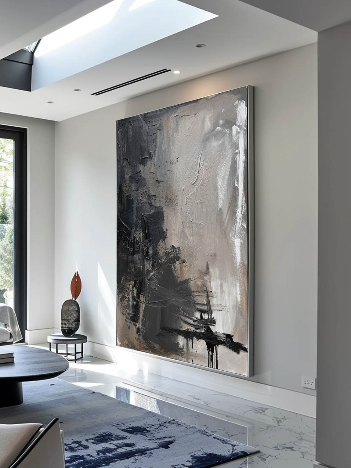 Retro Black And Grey Abstract Painting Original Black Wabi Sabi Wall Art Large Black And Grey Oil Painting On Canvas