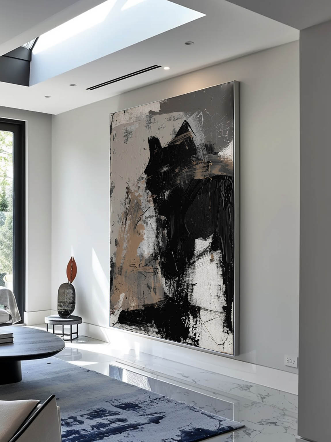 Retro Abstract Black Cat Oil Painting Minimalist Black Texture Wall Art Neutral Tones Canvas Art Original Black And Grey Abstract Art