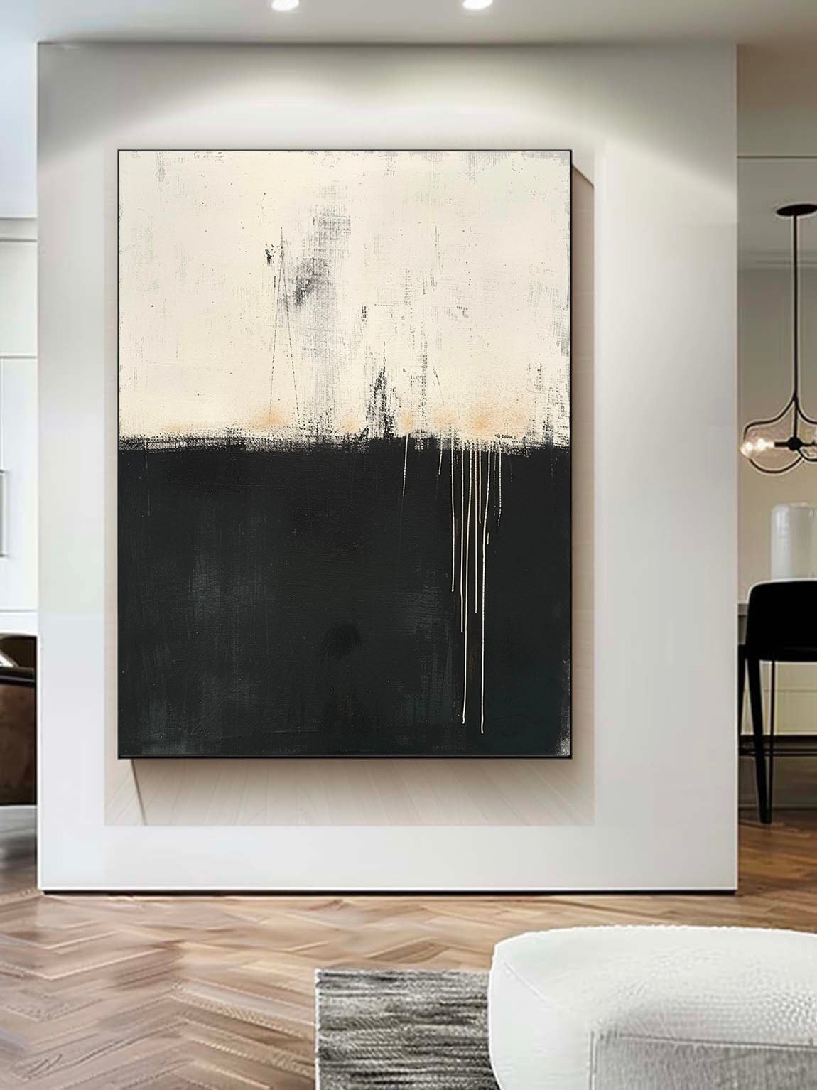 Vintage Black And White Abstract Wall Art Minimalist Retro Wabi Sabi Large Canvas Painting Neutral Black & White Wall Art