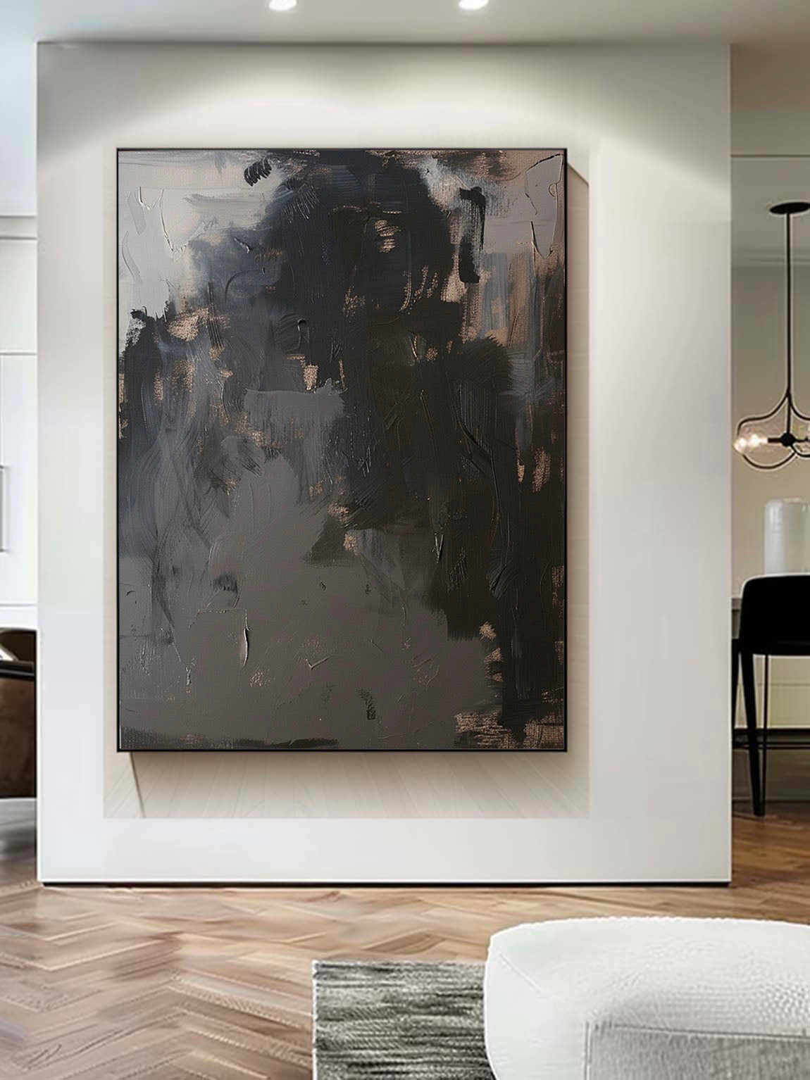 Vintage Texture Wabi Sabi Art Minimalist Black Abstract Painting On Canvas Neutral Black Painting Large Black Texture Wall Art