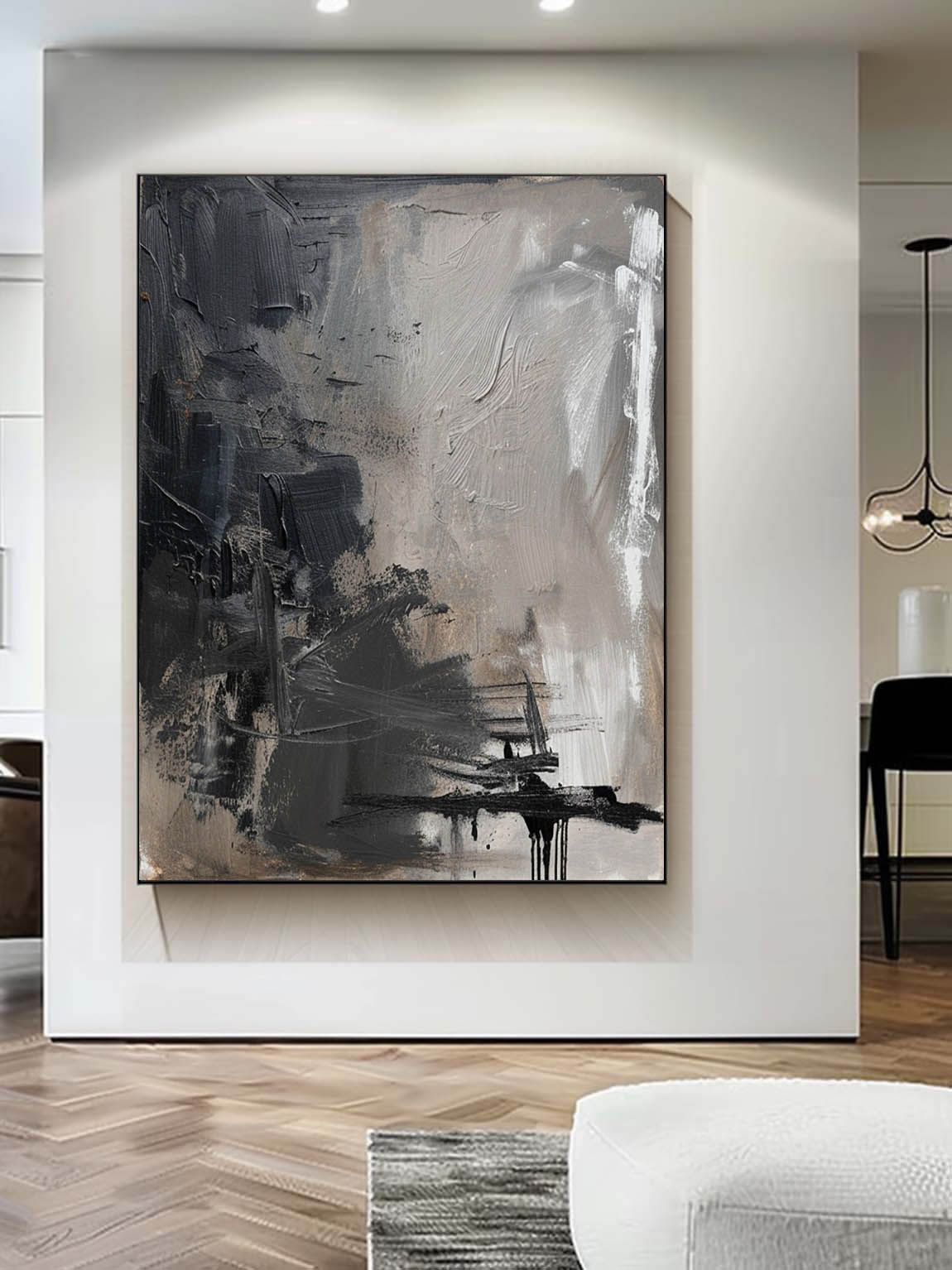 Retro Black And Grey Abstract Painting Original Black Wabi Sabi Wall Art Large Black And Grey Oil Painting On Canvas