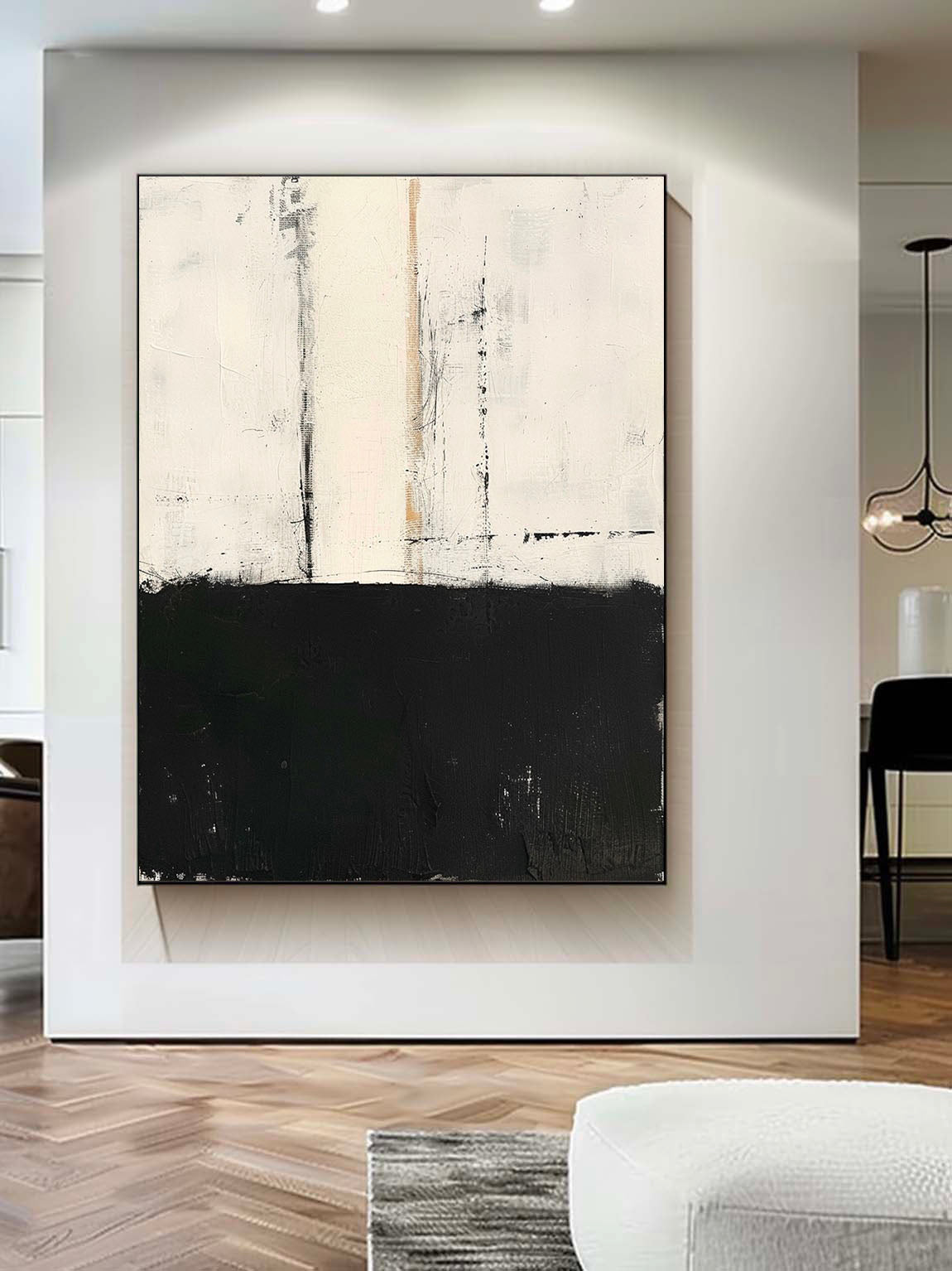 Vintage Black And White Texture Painting Original Black White Minimalist Wall Art Neutral White & Black Painting On Canvas