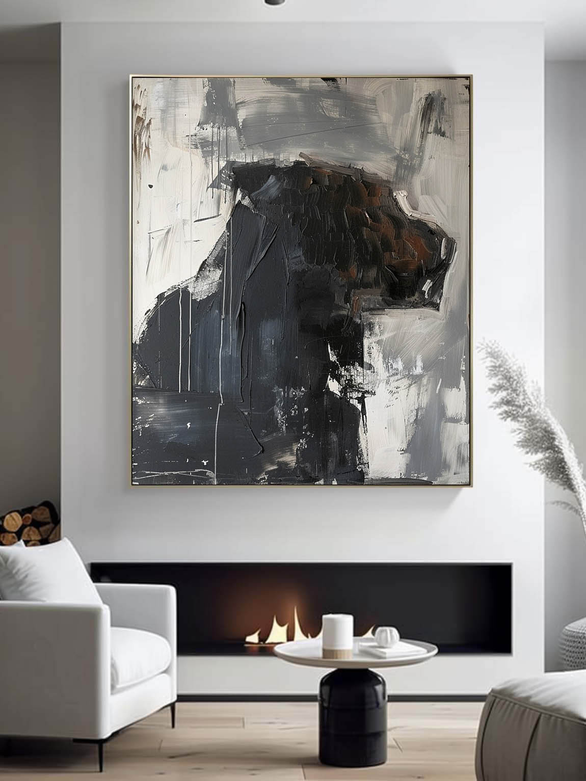 Vintage Black Dog Wall Art Neutral Black Dog Oil Painting Minimalist Black Dog Painting Large Black Acrylic Painting